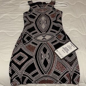 Fashion Nova Black and Light Pink Patterned Mini Dress